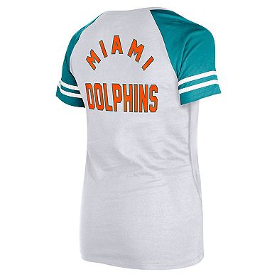 Women's New Era Gray Miami Dolphins Throwback Lace-Up Raglan T-Shirt