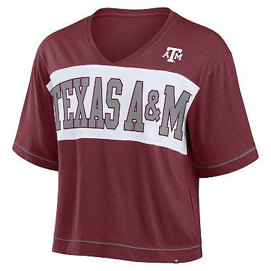 Women's Fanatics Maroon Texas A&M Aggies Home Team Bold Fashion Modest V-Neck Cropped T-Shirt