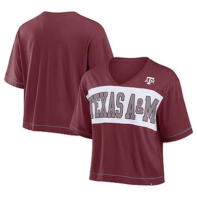 Women's Fanatics Maroon Texas A&M Aggies Home Team Bold Fashion Modest V-Neck Cropped T-Shirt