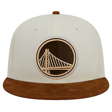 Men's New Era Cream/Brown Golden State Warriors 2-Tone Corduroy Visor 59FIFTY Fitted Hat