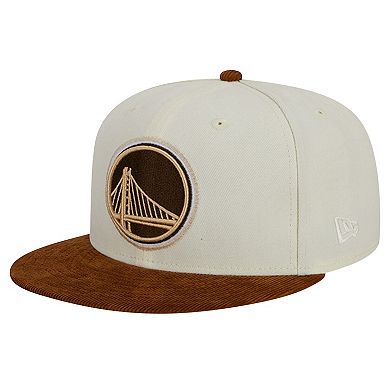 Men's New Era Cream/Brown Golden State Warriors 2-Tone Corduroy Visor 59FIFTY Fitted Hat