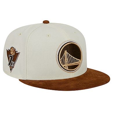 Men's New Era Cream/Brown Golden State Warriors 2-Tone Corduroy Visor 59FIFTY Fitted Hat