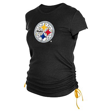 Women's New Era Black Pittsburgh Steelers Ruched Side T-Shirt