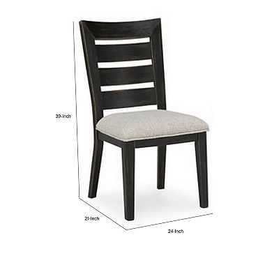 Sili 24 Inch Dining Chair Set Of 2, Cushioned, Ladder Back, Black, Gray