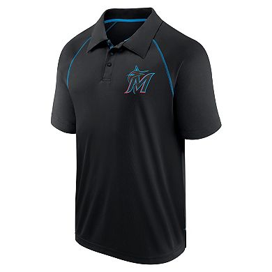 Men's Fanatics Black Miami Marlins Strong Alone Raglan Polo