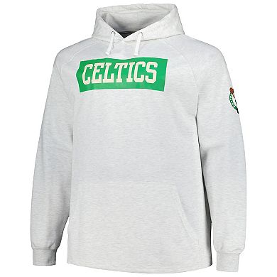 Men's Fanatics Ash Boston Celtics Big & Tall Raglan Tri-Blend Pullover Hoodie