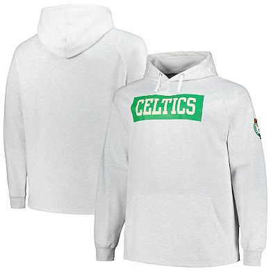 Men's Fanatics Ash Boston Celtics Big & Tall Raglan Tri-Blend Pullover Hoodie