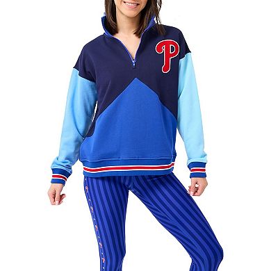 Women's Terez Navy/Blue Philadelphia Phillies Classic Colorblock Quarter-Zip Sweatshirt