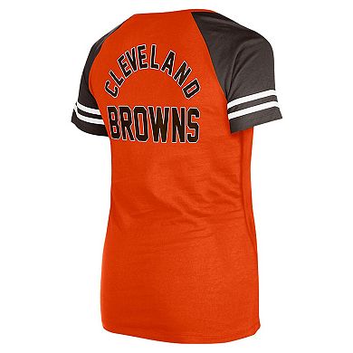 Women's New Era Orange Cleveland Browns Throwback Lace-Up Raglan T-Shirt