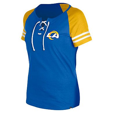 Women's New Era Royal Los Angeles Rams  Lace-Up Raglan T-Shirt