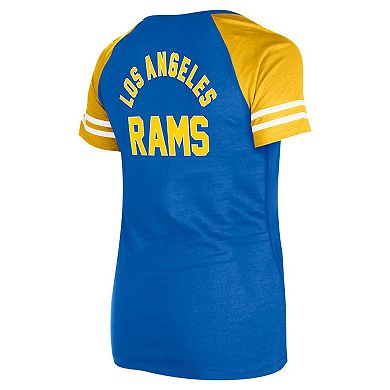 Women's New Era Royal Los Angeles Rams  Lace-Up Raglan T-Shirt