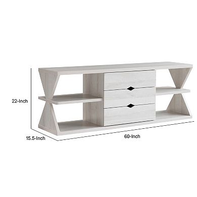 60 Inch TV Media Entertainment Console with 4 Shelves, 3 Drawers, Oak White