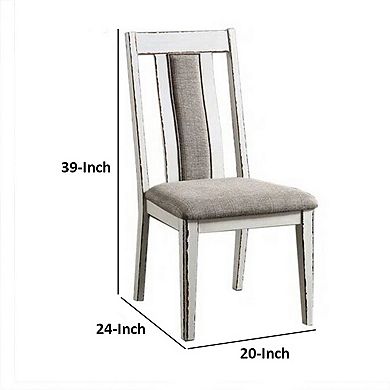 24 Inch Dining Side Chair Set Of 2, Rustic White Wood, Gray Fabric Seat