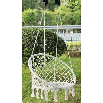 Round Hanging Hammock Cotton Rope Macrame Swing Chair for Indoor and Outdoor