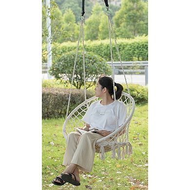 Round Hanging Hammock Cotton Rope Macrame Swing Chair for Indoor and Outdoor