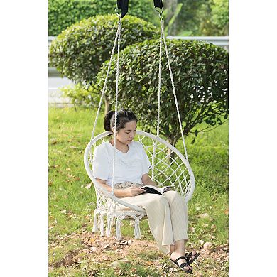 Round Hanging Hammock Cotton Rope Macrame Swing Chair for Indoor and Outdoor