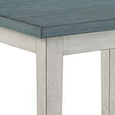 Eleni 24 Inch Side Table, Square Bottom Shelf, Antique White And Teal Wood