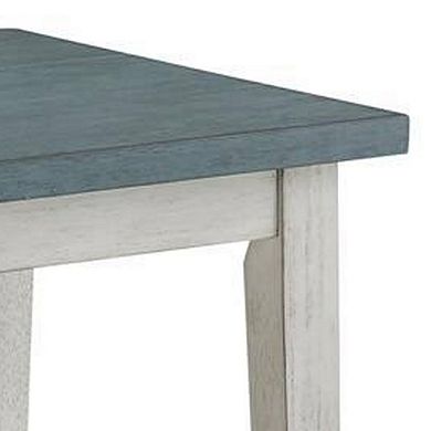 Eleni 24 Inch Side Table, Square Bottom Shelf, Antique White And Teal Wood