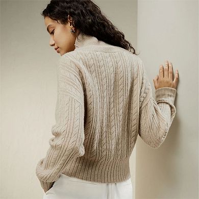 Lilysilk Women's Classic Cable Knit Turtleneck Sweater