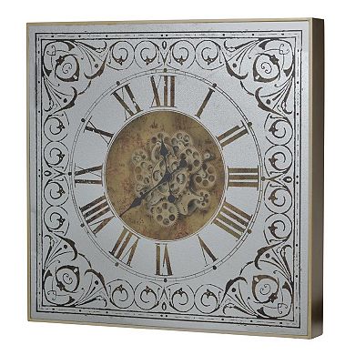 32" Silver and Gold Antique Square Roman Numeral Wall Clock