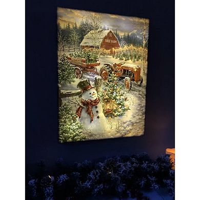 24" x 18" White and Green Christmas Tree Farm Back-lit Wall Art with Remote Control