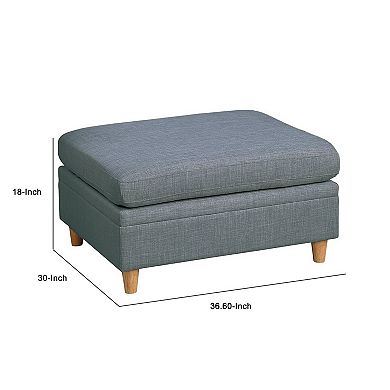 37 Inch Ottoman, Padded Square Seat, Smooth Steel Gray Dorris Fabric