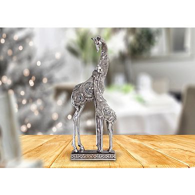 Fc Design 14.75"h Giraffe with Cub Figurine in Silver Finish Home Room Decor