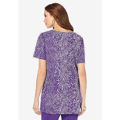 Roaman's Print Notch-neck Soft Knit Tunic