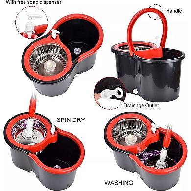 360° Spin Mop Bucket With 3 Microfiber Heads