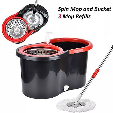 360° Spin Mop Bucket With 3 Microfiber Heads