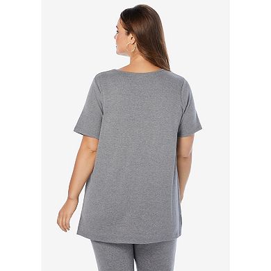 Roaman's Women's Plus Size Notch-neck Soft Knit Tunic