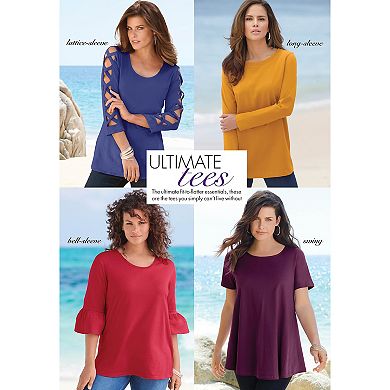 Roaman's Women's Plus Size Long-Sleeve Polo Ultimate Tee