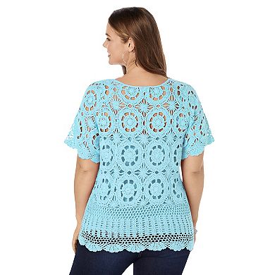 Roaman's Women's Plus Size French Crochet Sweater