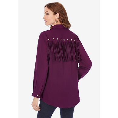 Roaman's Women's Plus Size Fringe Big Shirt