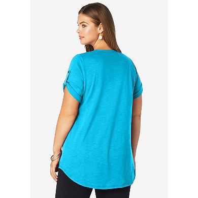 Roaman's Women's Plus Size V-neck Boyfriend Textured Tunic