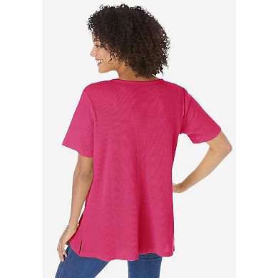 Woman Within Women's Plus Size Split-neck Henley Thermal Tee