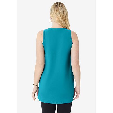 Roaman's Women's Plus Size Button-front Henley Ultimate Tunic Tank