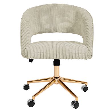 Corduroy Swivel Office Chair With Smooth Wheels And Gold Base