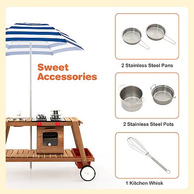 Wooden Play Cart With Sun Proof Umbrella For Toddlers Over 3 Years Old