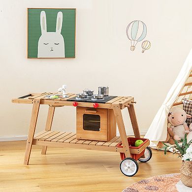 Wooden Play Cart With Sun Proof Umbrella For Toddlers Over 3 Years Old