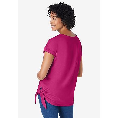 Woman Within Women's Plus Size Side Tie Knit Tee