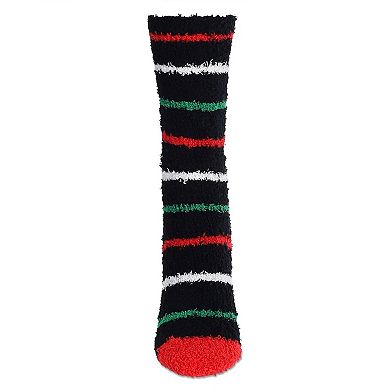 Women's Striped Reindeer Embroidery Cozy Crew Socks