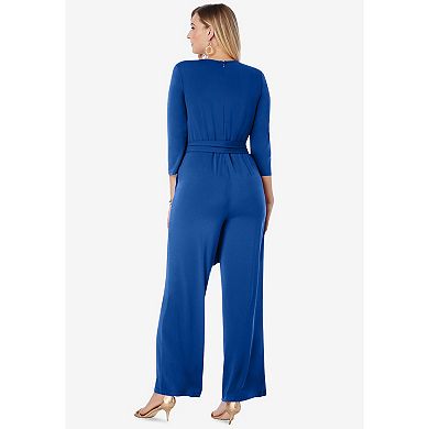 Jessica London Women's Plus Size Wide Leg Knit Jumpsuit