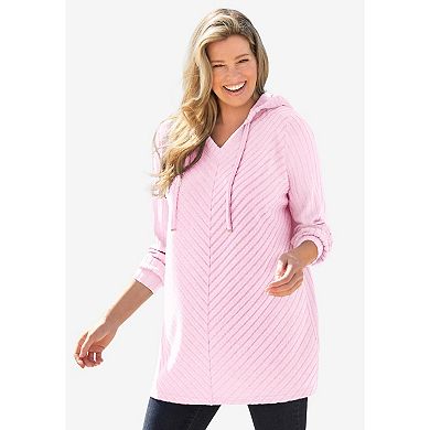 Woman Within Women's Plus Size Rib Knit Hooded Sherpa Sweatshirt