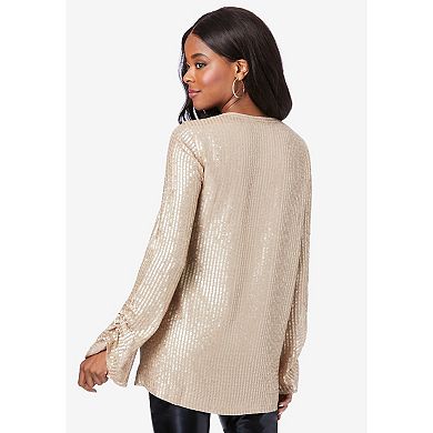 Roaman's Women's Plus Size Sequin-embellished Georgette Pullover