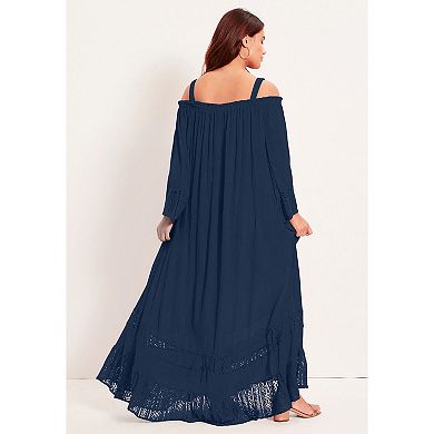 June + Vie Women's Plus Size Off-the-shoulder Sundrop Maxi Dress