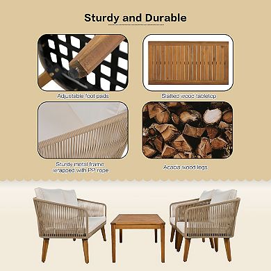 Merax 4-piece Patio Conversation Set, Solid Wood Loveseat