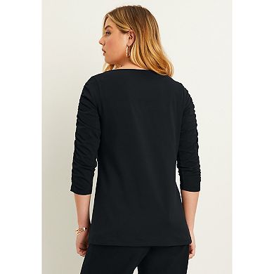 June + Vie Women's Plus Size Ruched-sleeve Tee