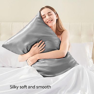 2-Piece Silver Microfiber Satin Silk King Pillowcases