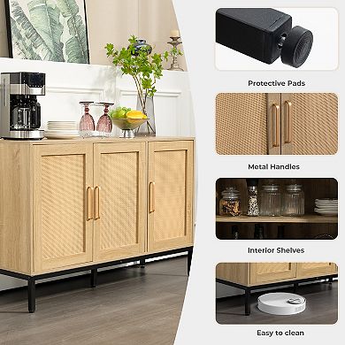 Rattan Storage Cabinet With 3 Doors, Modern Accent Cabinet